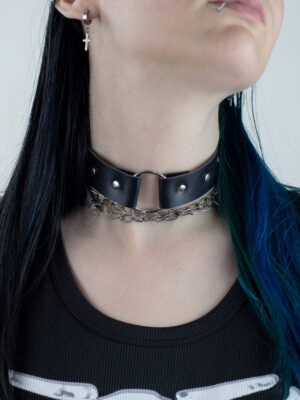 Gothic Kožni Choker sa Metalnim Prstenom