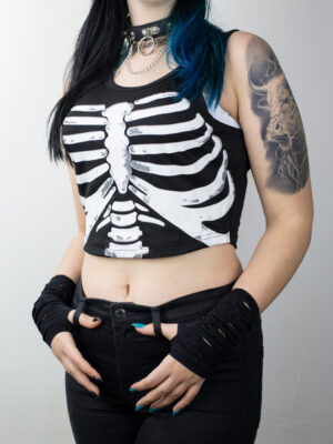 Bone Frame Crop Top – Crni crop top sa skelet printom