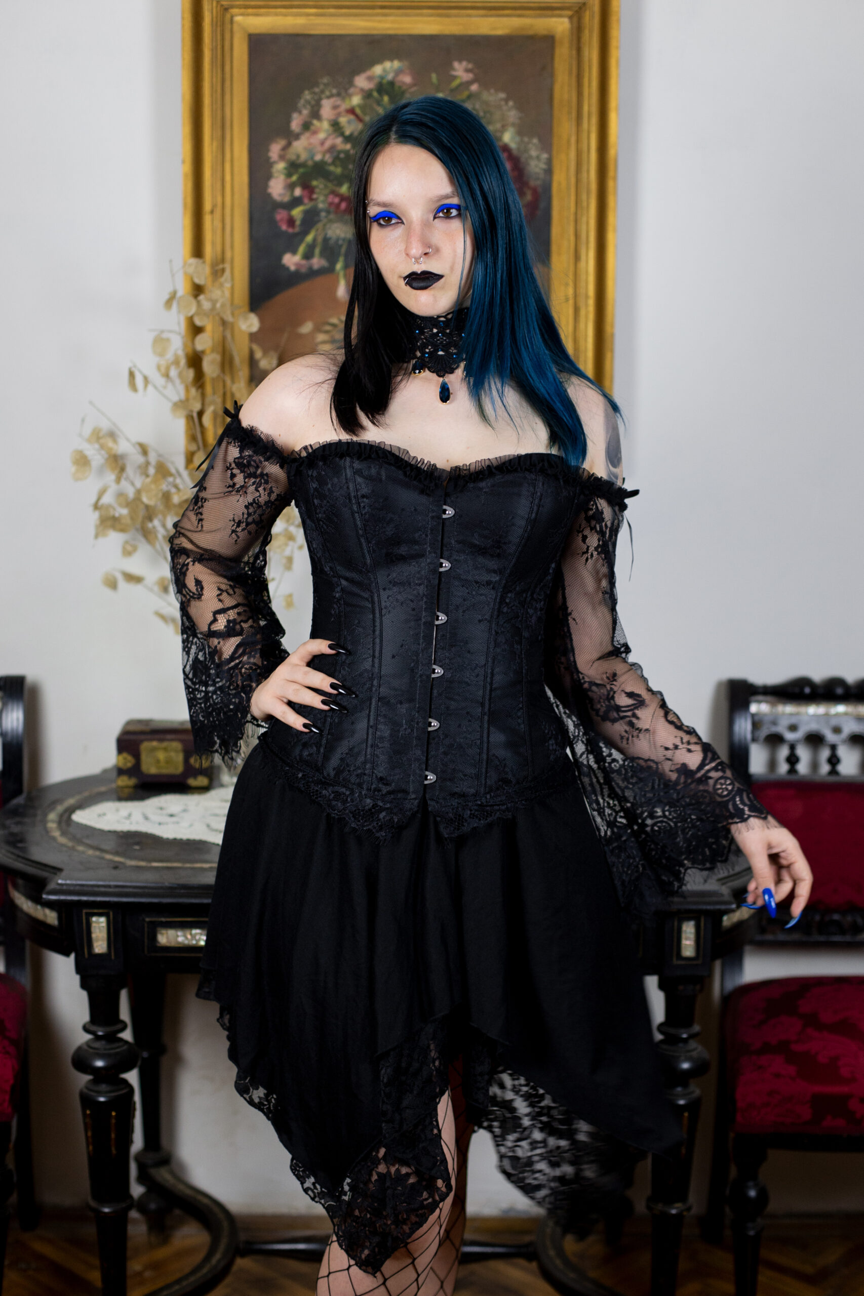 "Noir Enchantress Corset" - Brokatni Korset Dugih Rukava