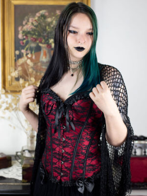 Crimson Widow Corset - Crveni brokatni overbust korset