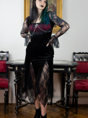 Crimson Veil Lace Dress