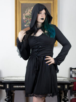 Obsidian Veil Hooded Dress