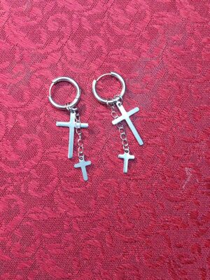 Silver Cross Hoop Earrings