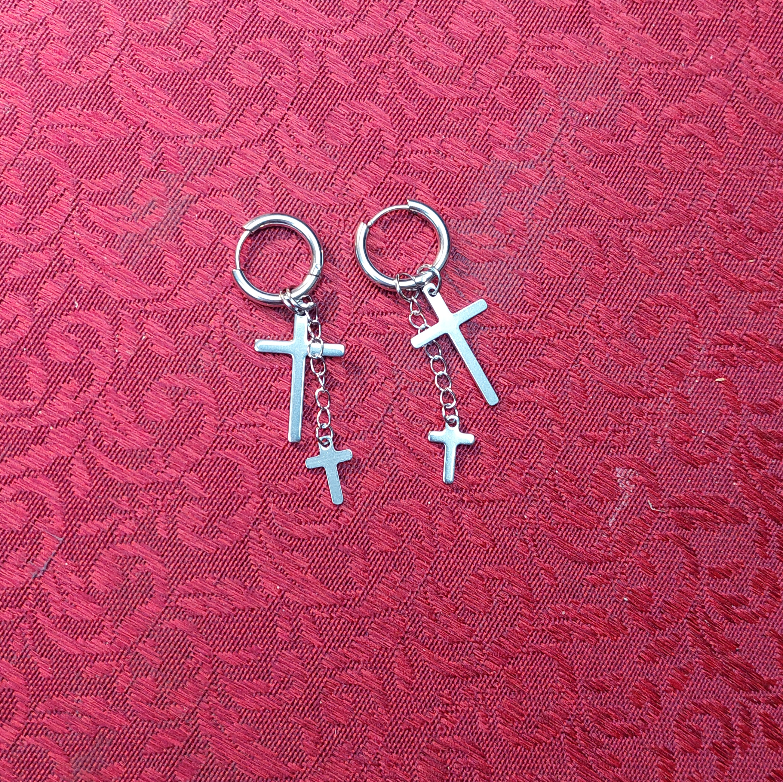Silver Cross Hoop Earrings